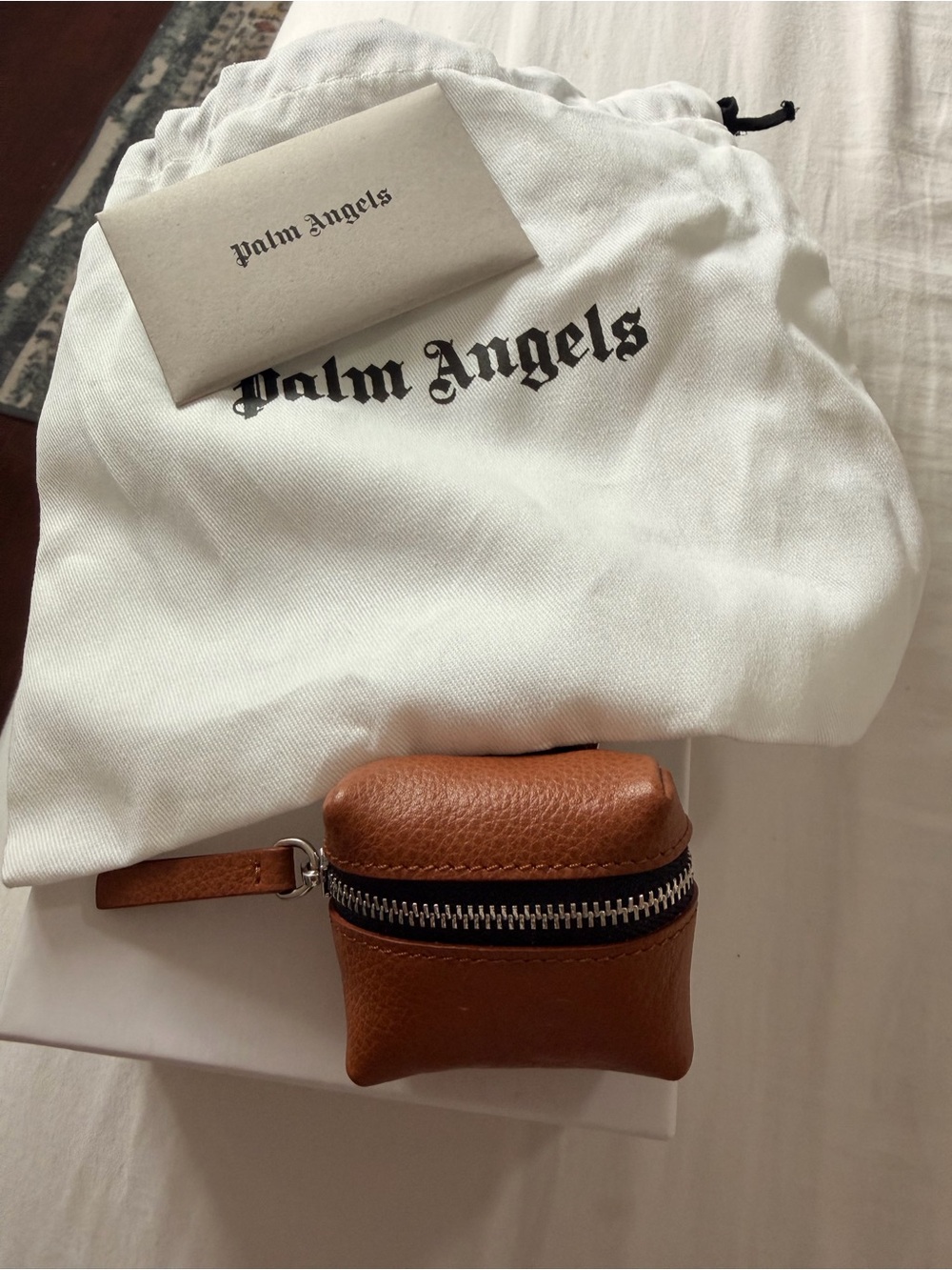 Palm Angels Tan Leather Mini Pouch AirPod Necklace with Black Cord - Picture 3 of 5